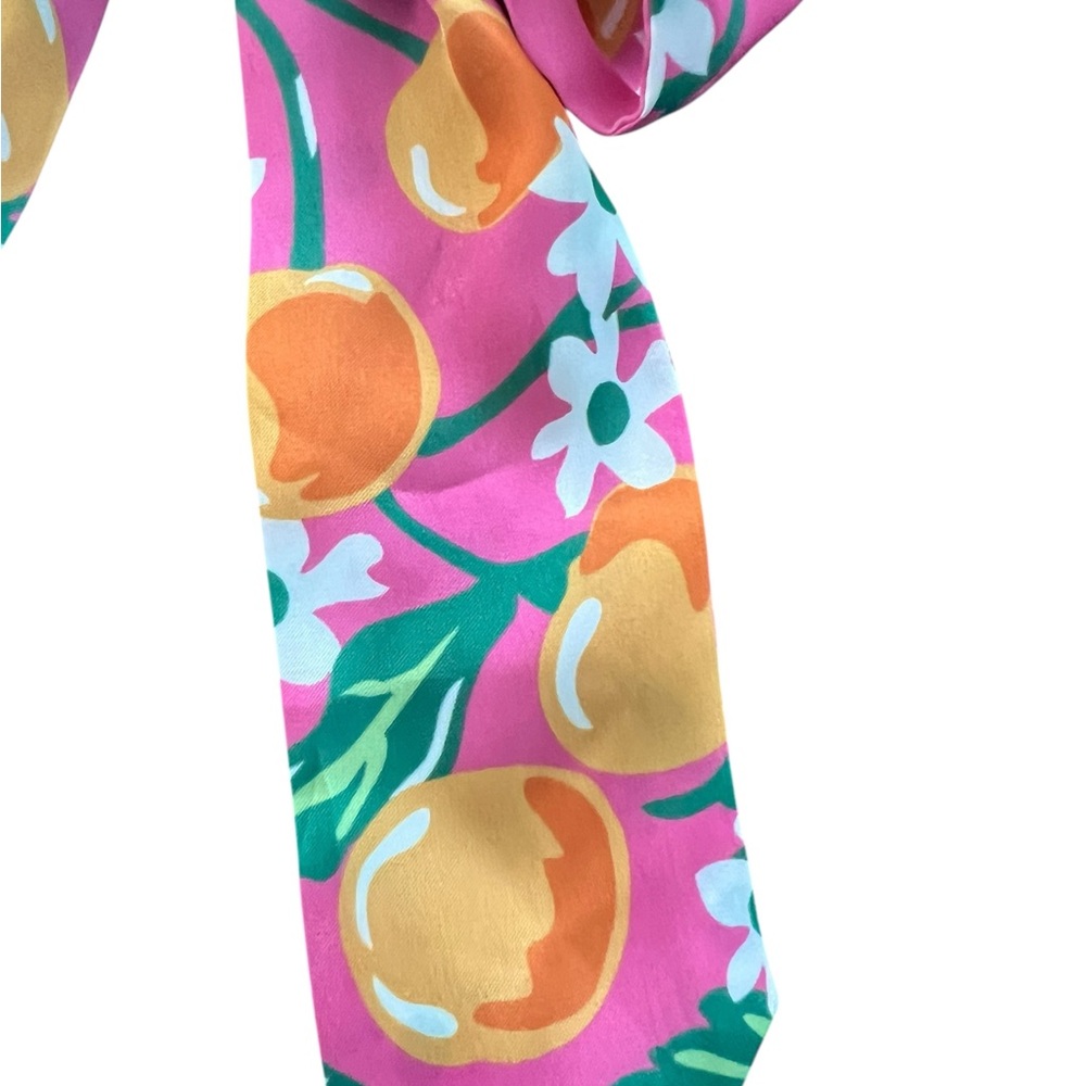 Draper James Floral Pink Orange Hair Scrunchie Accessory with Bow - Picture 2 of 4